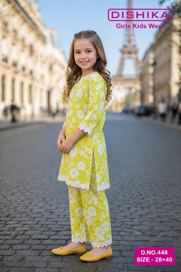 White_And_Yellow_Cotton_Kurta_Pajama_Set_For_Girls