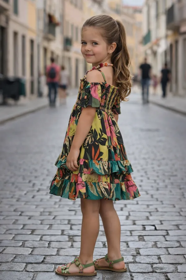 Multicolour_Polyester_And_Cotton_Blend_Tiered_Dress_For_Girls