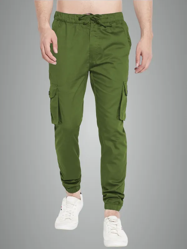 Olive_Green_Cotton_Blend_Premium_Solid_Cargo_For_Men