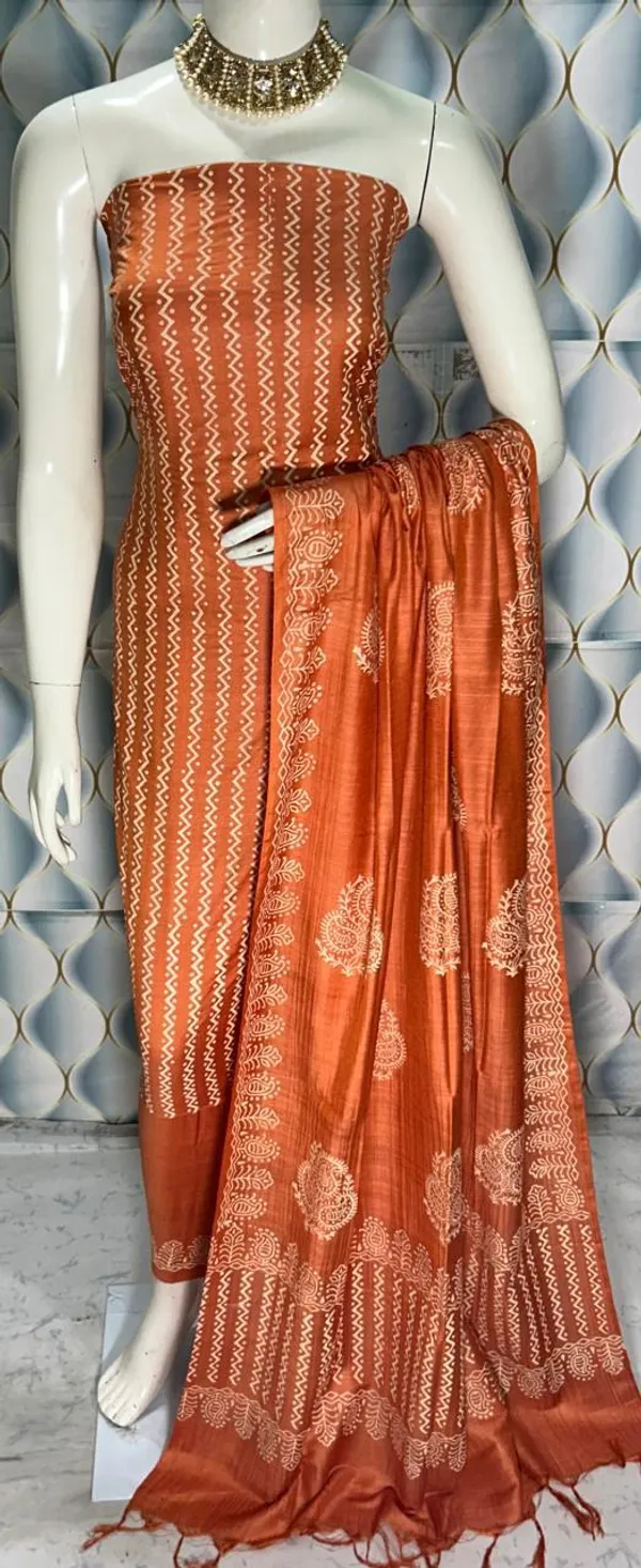 Rust_Orange_Silk_Unstitched_Suit_Set_For_Women