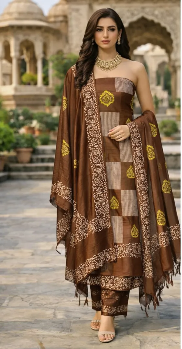 Brown_Embroidered_Fabric_Unstitched_Suit_Set_For_Women
