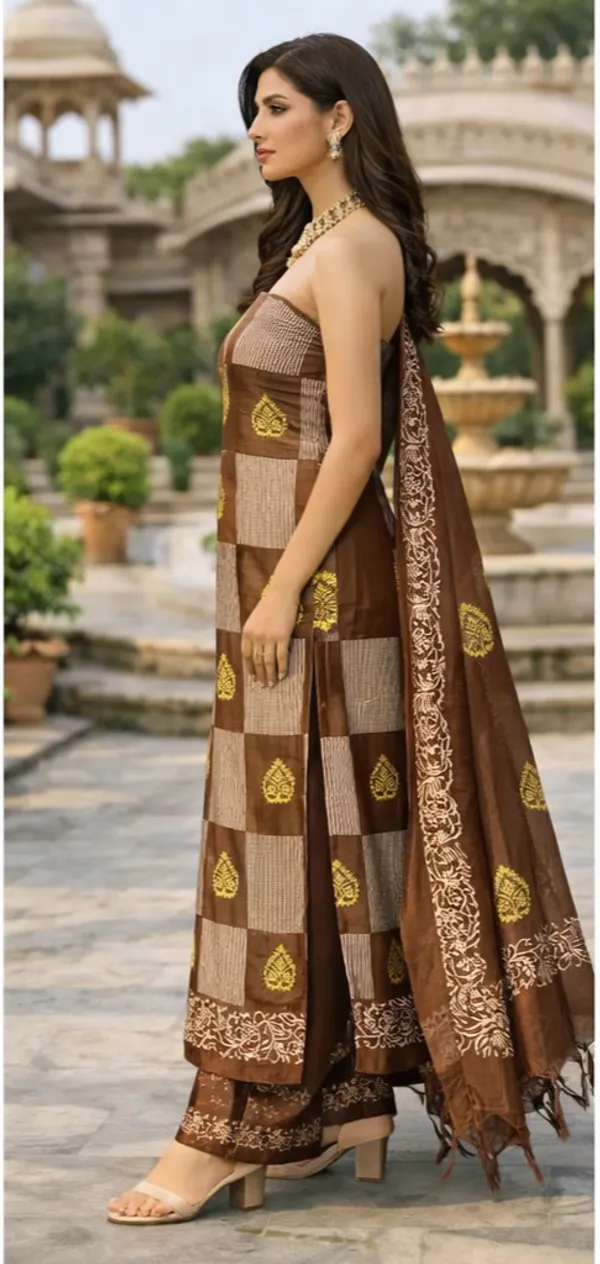 Brown_Embroidered_Fabric_Unstitched_Suit_Set_For_Women