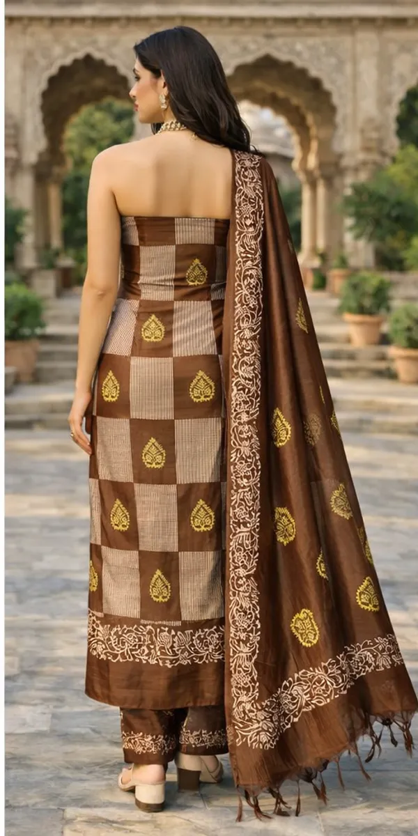Brown_Embroidered_Fabric_Unstitched_Suit_Set_For_Women