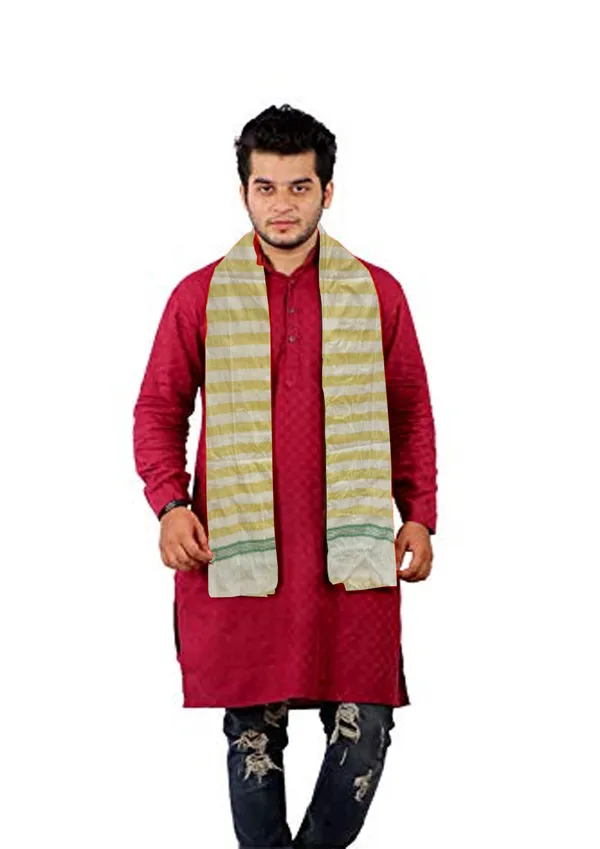 Yellow_&_White_&_Green_Cotton_Lungi_For_Men