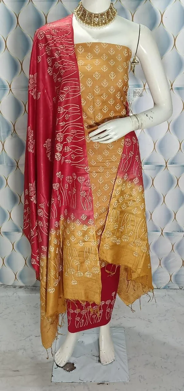 Mustard_&_Red_Cotton_Dress_Material_For_Women