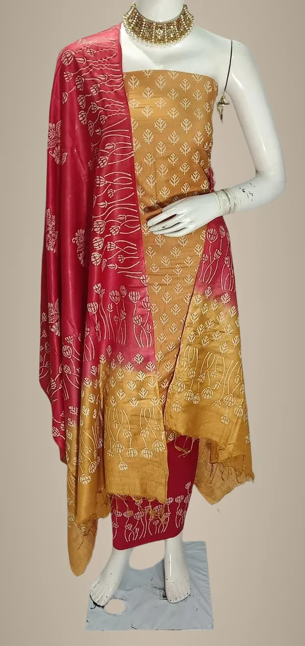 Mustard_&_Red_Cotton_Dress_Material_For_Women