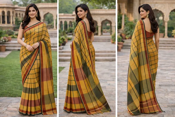 Yellow_&_Green_&_Brown_Cotton_Saree_For_Women