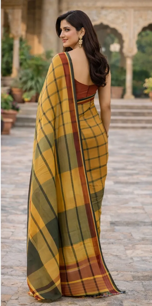 Yellow_&_Green_&_Brown_Cotton_Saree_For_Women