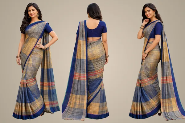Blue_Cotton_Checkered_Saree_For_Women