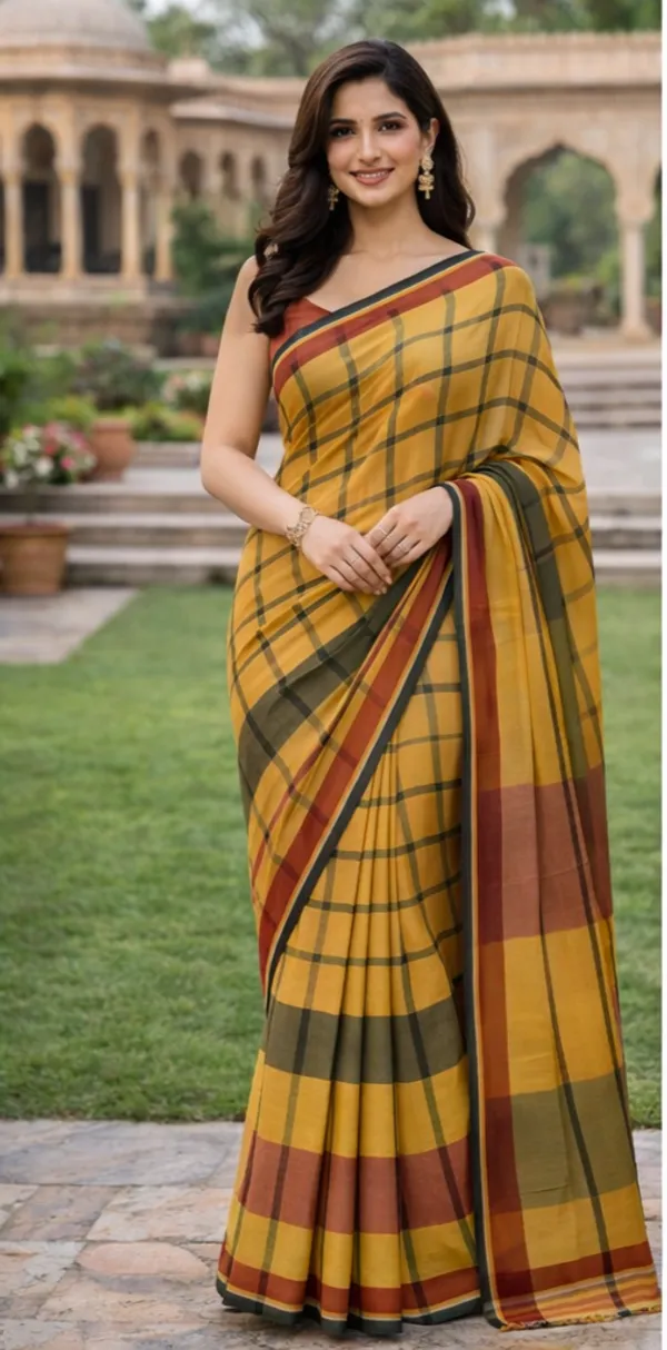 Yellow_&_Green_&_Brown_Cotton_Saree_For_Women