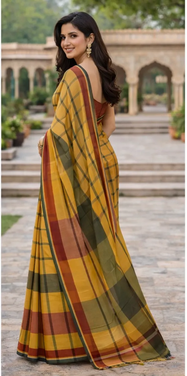Yellow_&_Green_&_Brown_Cotton_Saree_For_Women