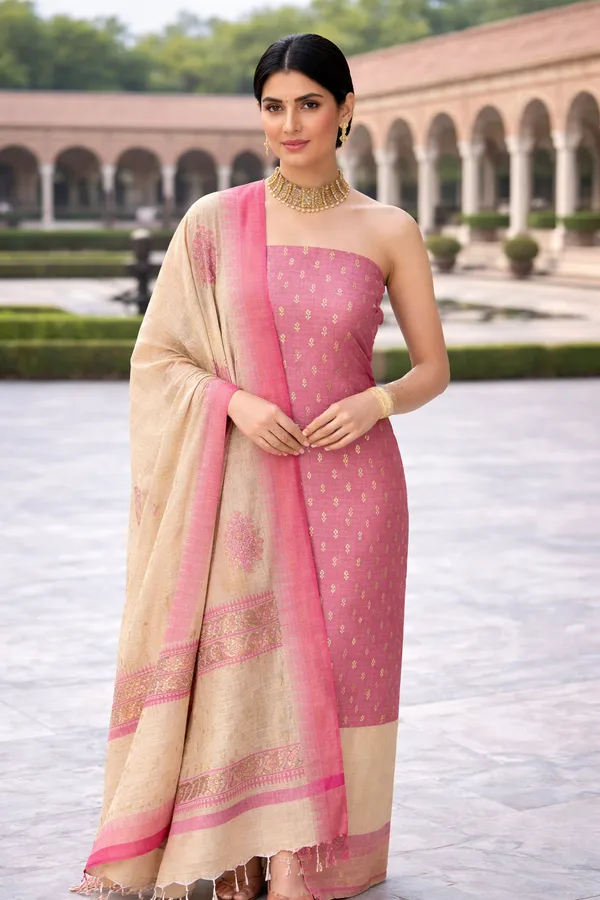 Peach_Baby_Pink_Silk_Unstitched_Suit_Set_For_Women