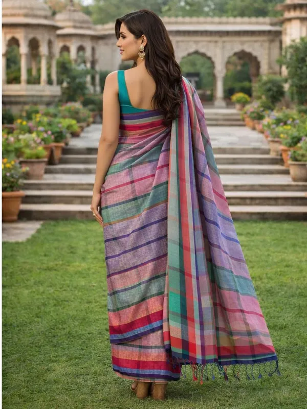 Multicolor_Linen_Saree_For_Women