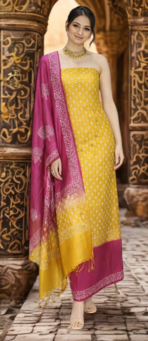 Mustard_&_Red_Cotton_Dress_Material_For_Women