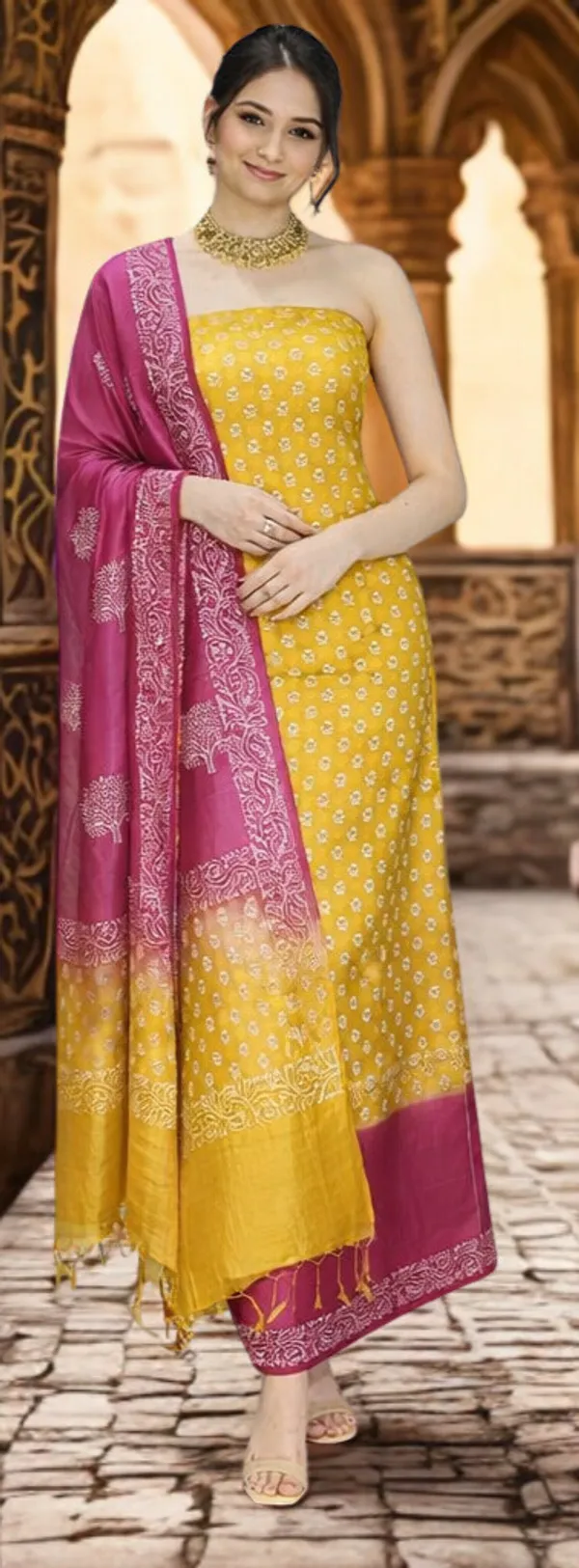 Mustard_&_Red_Cotton_Dress_Material_For_Women