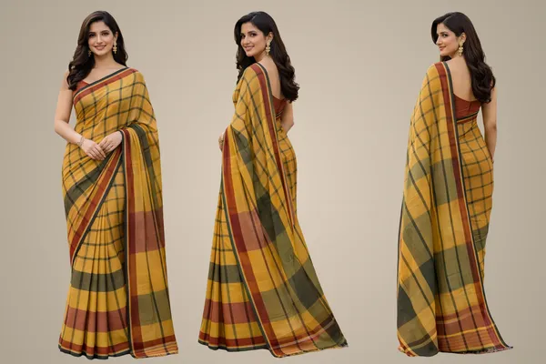 Yellow_&_Green_&_Brown_Cotton_Saree_For_Women