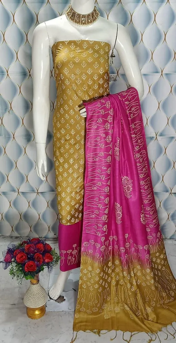 Mustard_&_Pink_Silk_Lehenga_Set_For_Women