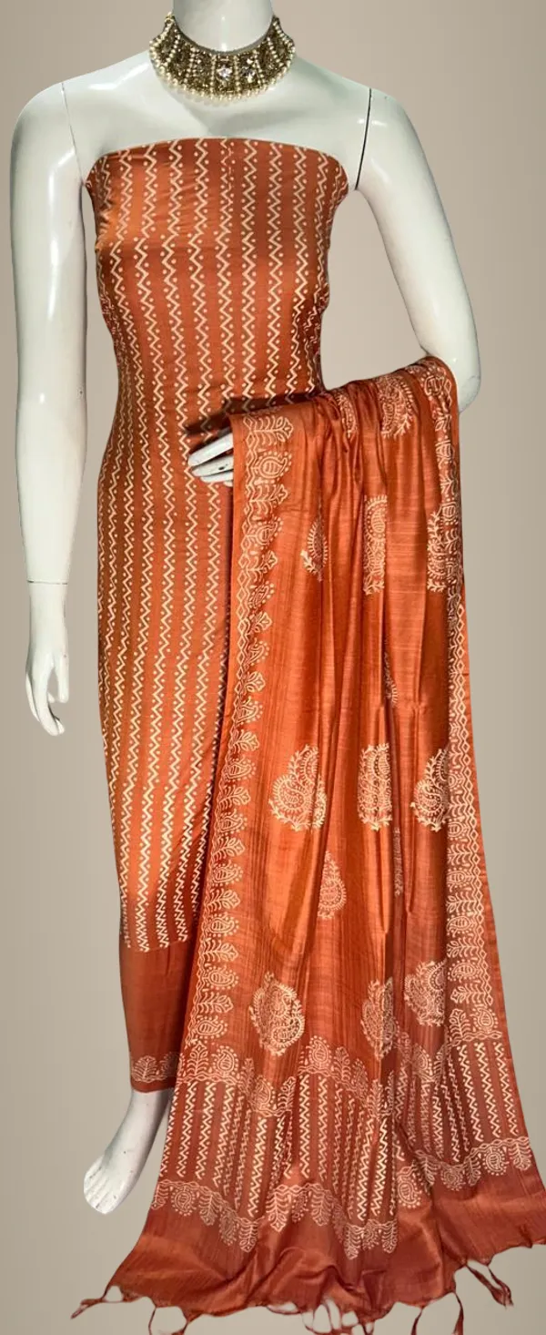 Rust_Orange_Silk_Unstitched_Suit_Set_For_Women
