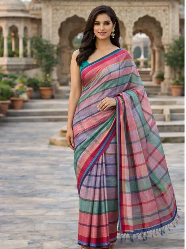 Multicolor_Linen_Saree_For_Women