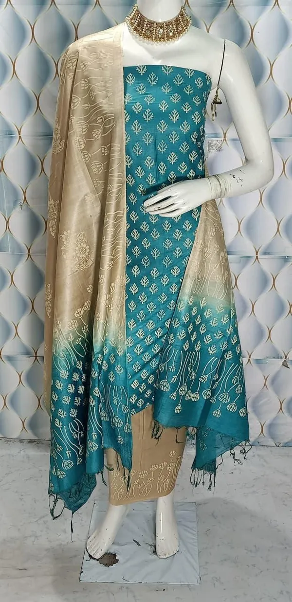 Teal_&_Gold_Cotton_Unstitched_Suit_Set_For_Women