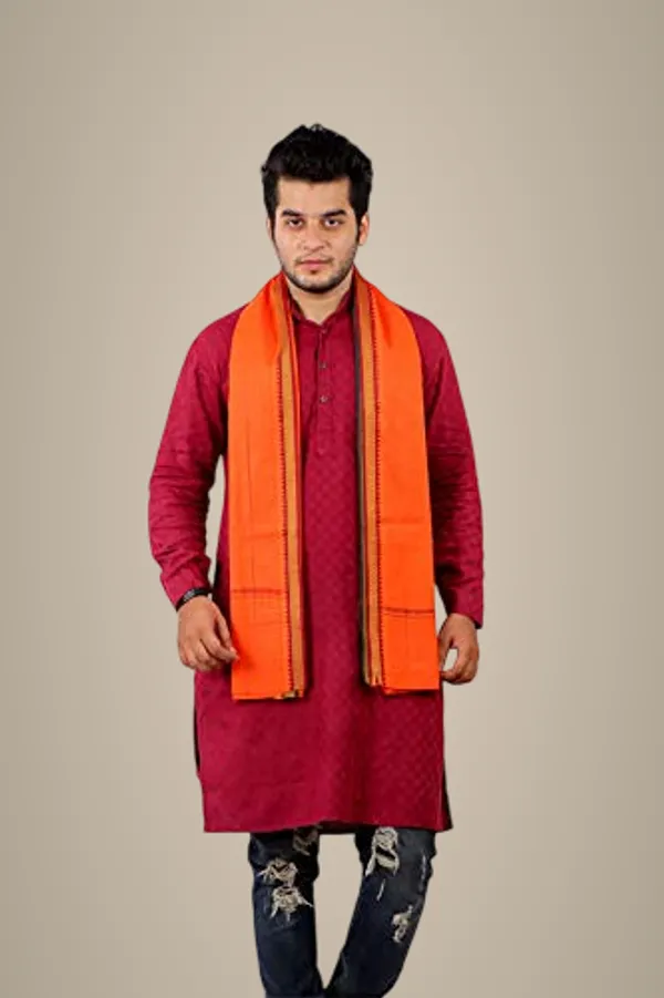 Maroon_&_Orange_Cotton_Kurta_Set_For_Men