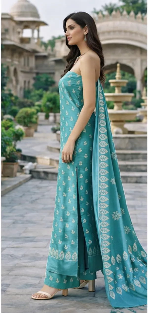 Turquoise_Blue_&_Gold_Silk_Unstitched_Suit_Set_For_Women