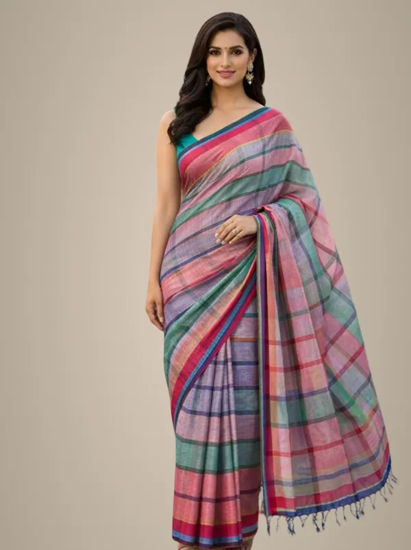 Multicolor_Linen_Saree_For_Women