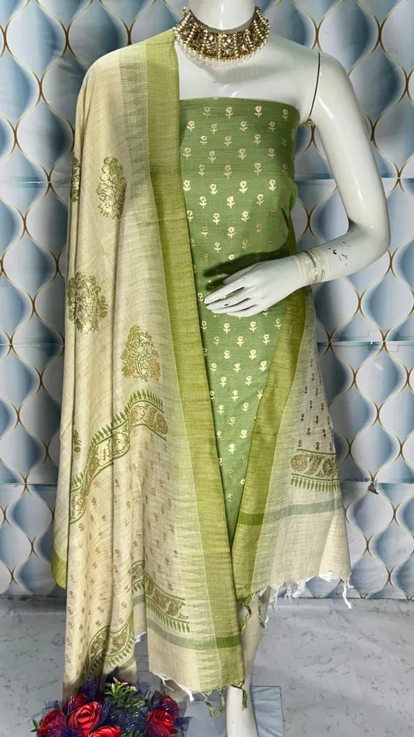 Green_Banarasi_Silk_Unstitched_Suit_Set_For_Women