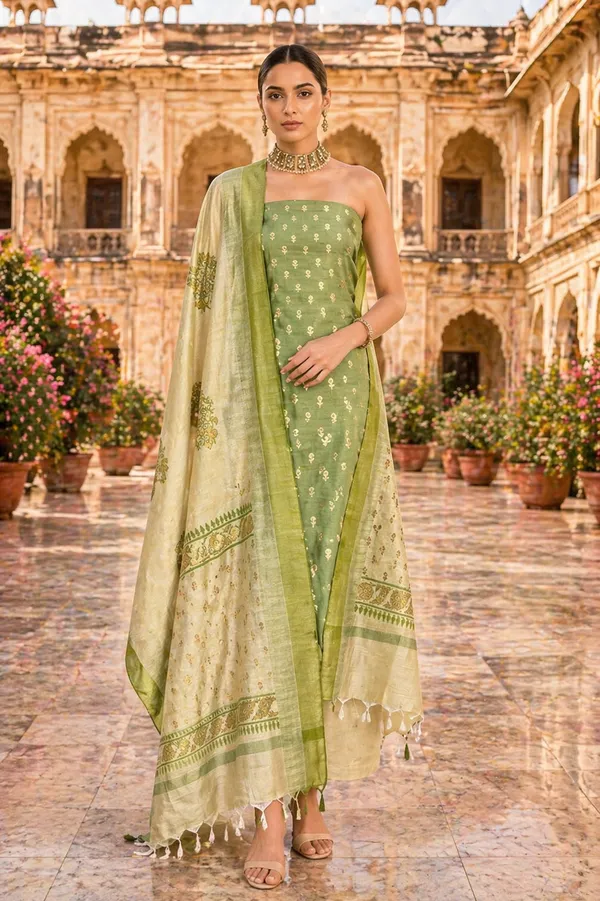 Green_Banarasi_Silk_Unstitched_Suit_Set_For_Women