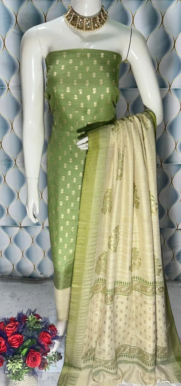 Green_Banarasi_Silk_Unstitched_Suit_Set_For_Women