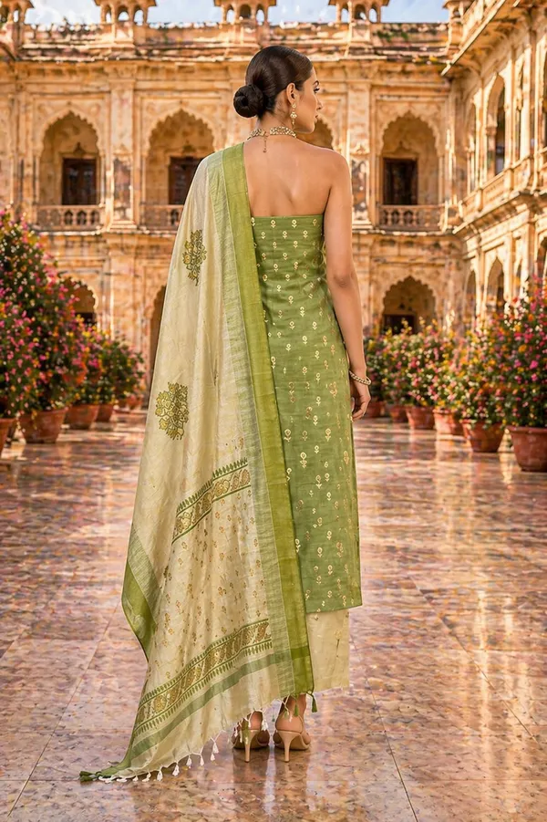 Green_Banarasi_Silk_Unstitched_Suit_Set_For_Women
