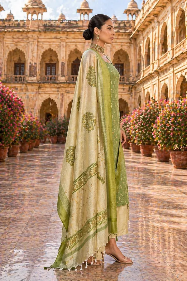 Green_Banarasi_Silk_Unstitched_Suit_Set_For_Women