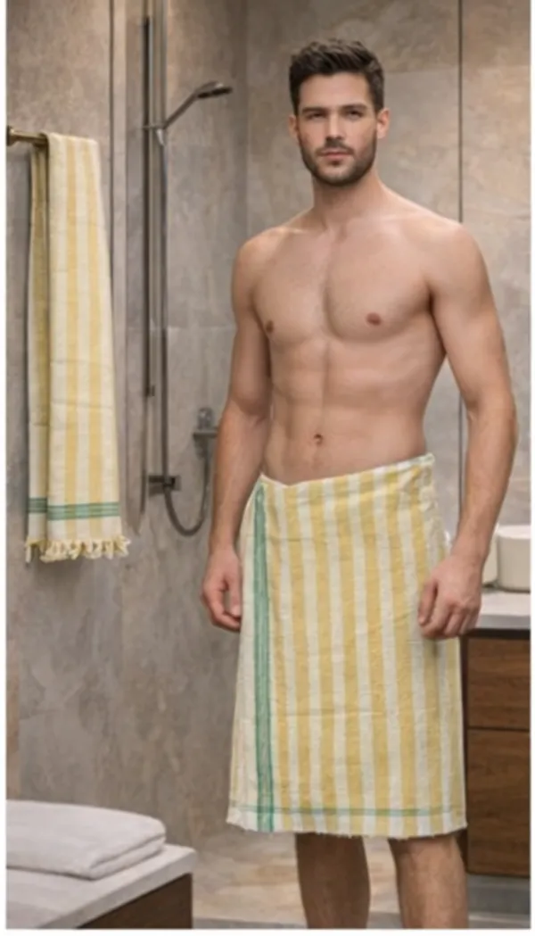 Yellow_&_Green_Cotton_Checkered_Towel_With_Tassels_For_Men
