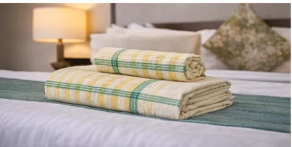 Yellow_&_Green_Cotton_Checkered_Towel_With_Tassels_For_Men