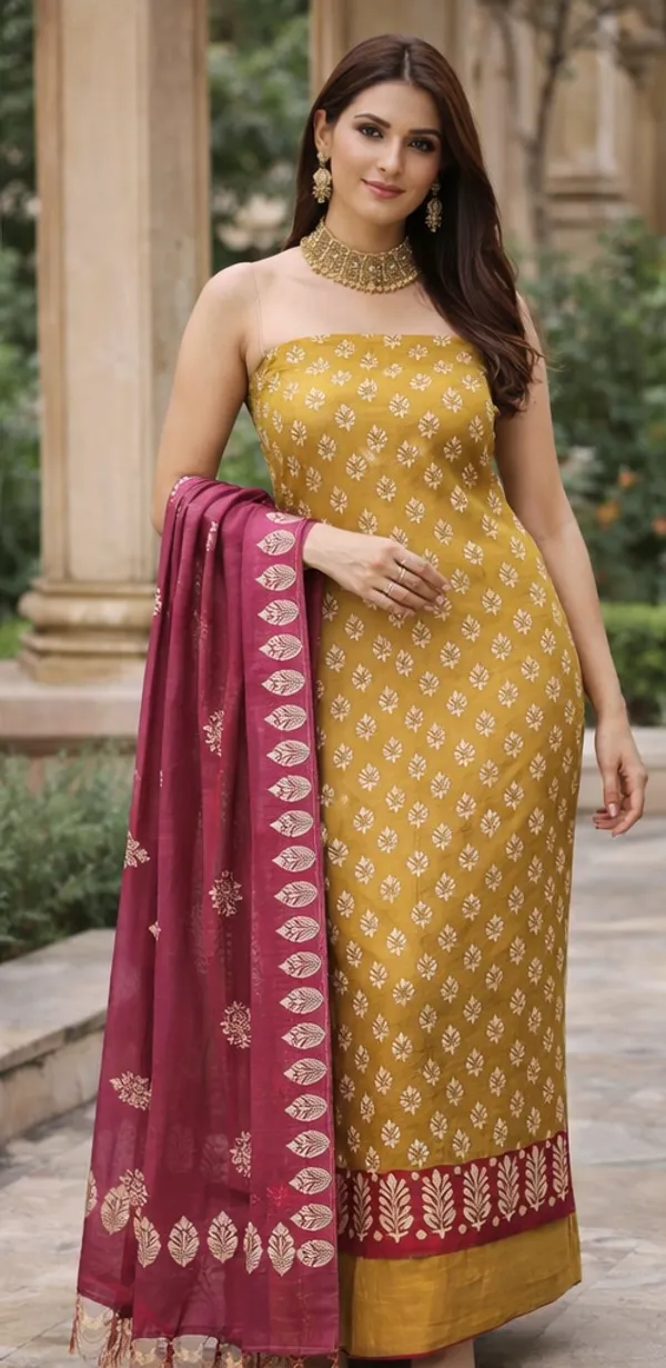 Mustard_&_Pink_Silk_Lehenga_Set_For_Women