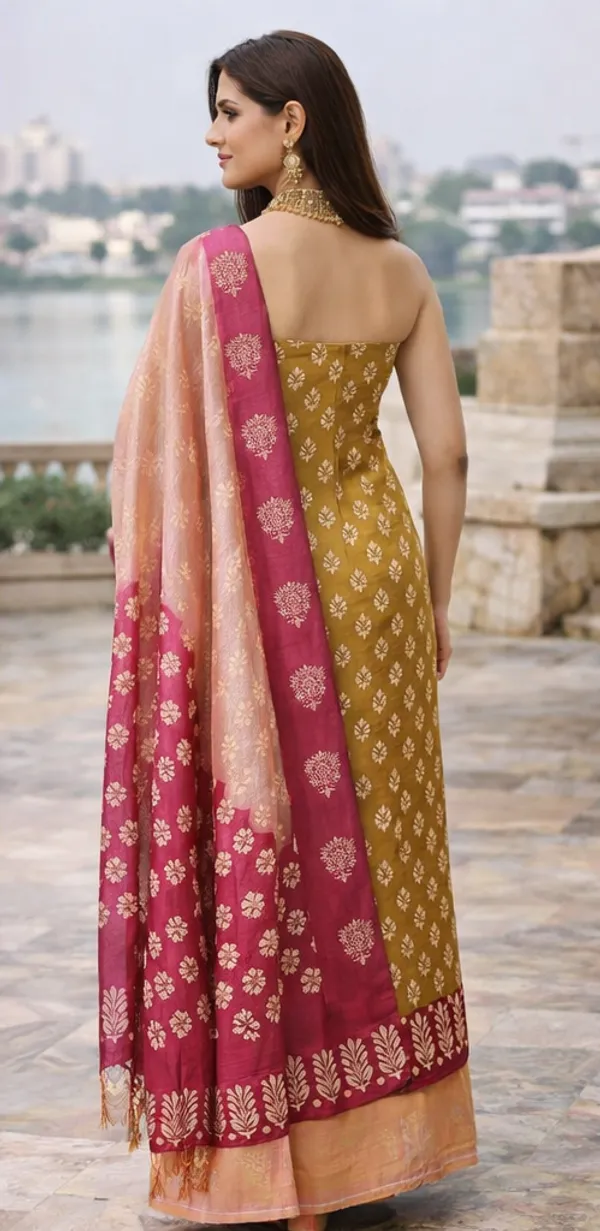 Mustard_&_Pink_Silk_Lehenga_Set_For_Women