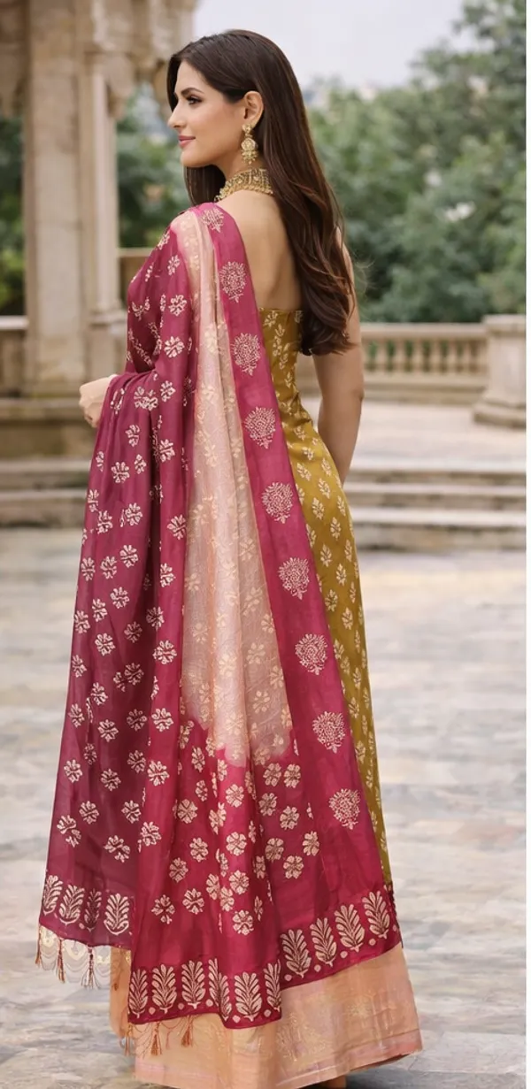 Mustard_&_Pink_Silk_Lehenga_Set_For_Women
