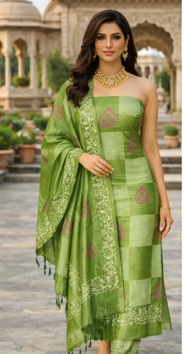 Green_Cotton_Unstitched_Suit_Set_For_Women
