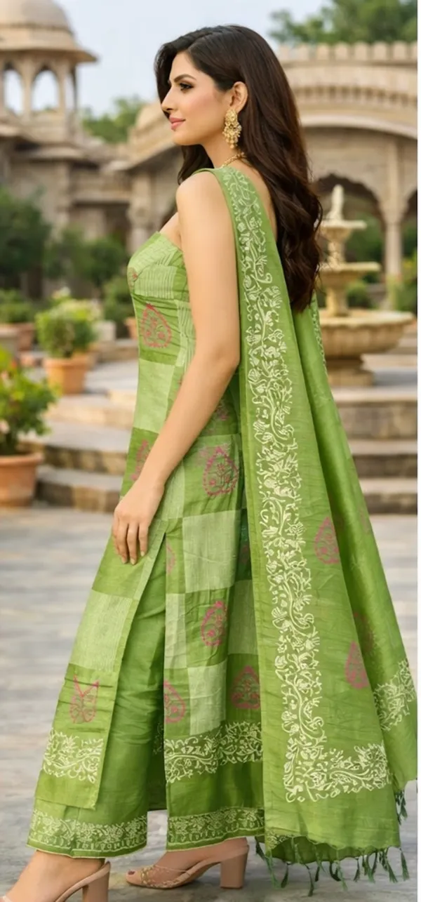 Green_Cotton_Unstitched_Suit_Set_For_Women