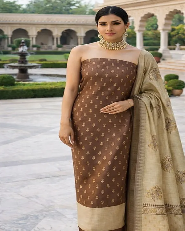 Brown_Chanderi_Cotton_Unstitched_Suit_Set_For_Women