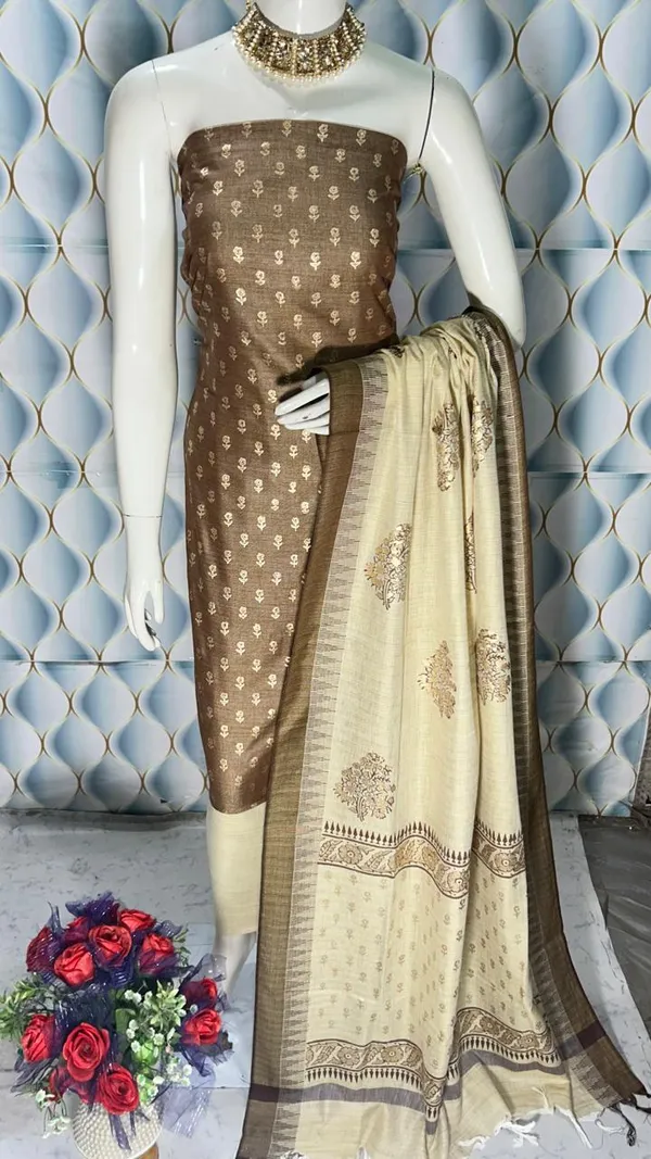 Brown_Chanderi_Cotton_Unstitched_Suit_Set_For_Women