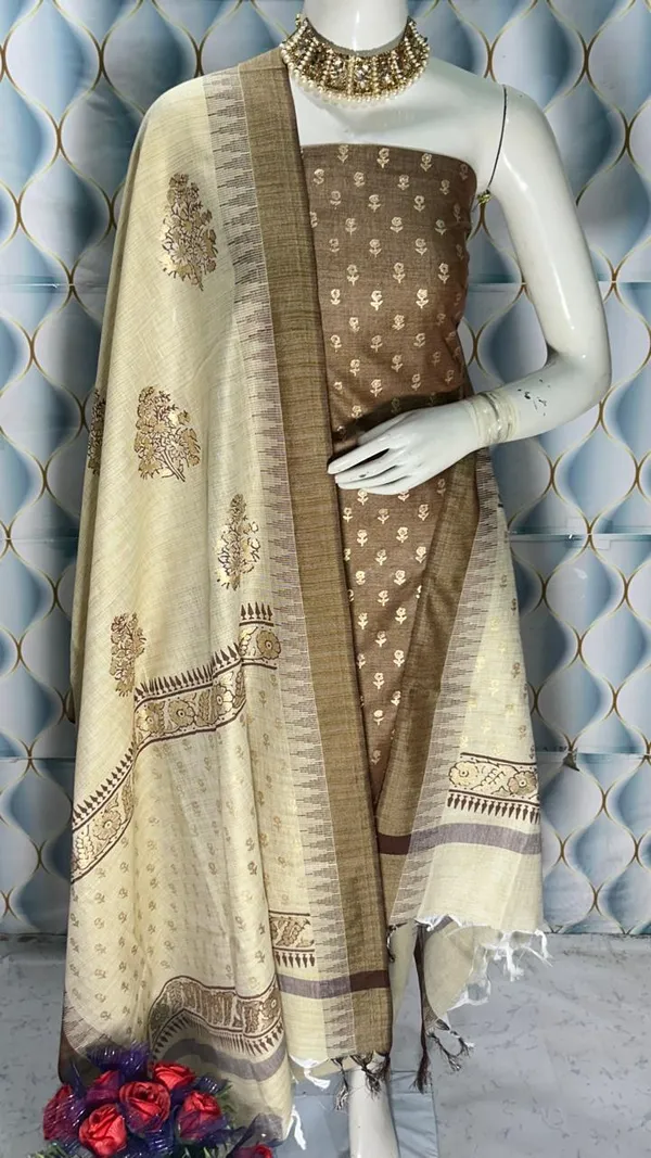 Brown_Chanderi_Cotton_Unstitched_Suit_Set_For_Women