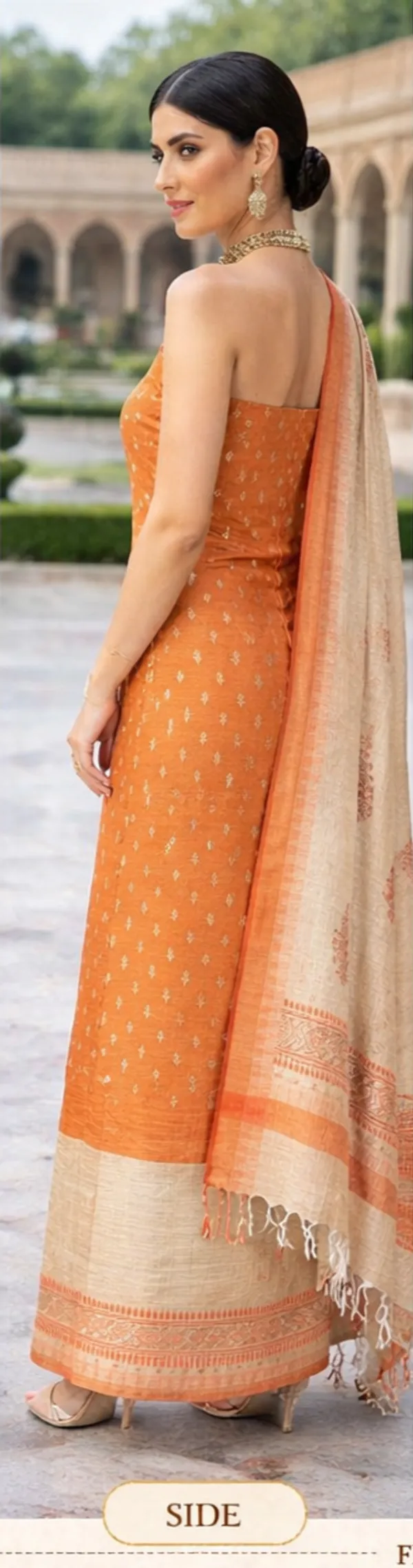 Beige_&_Orange_Silk_Dress_Material_For_Women