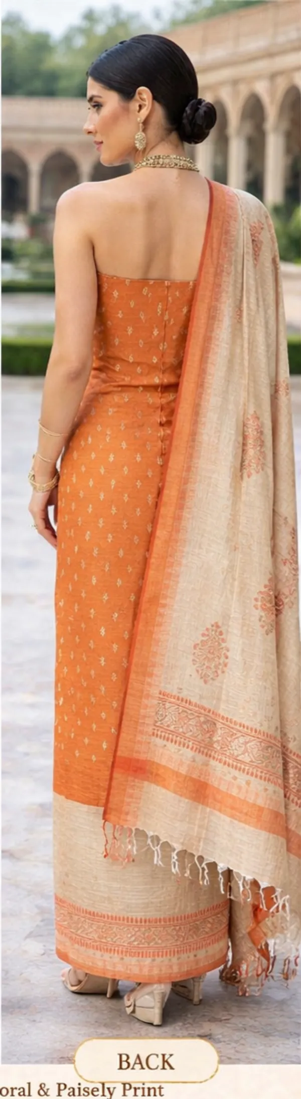 Beige_&_Orange_Silk_Dress_Material_For_Women