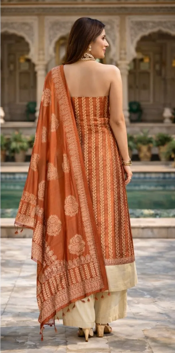 Rust_Orange_Silk_Unstitched_Suit_Set_For_Women