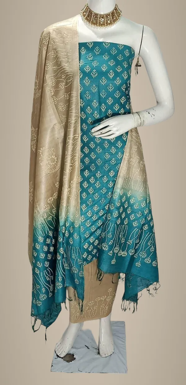 Teal_&_Gold_Cotton_Unstitched_Suit_Set_For_Women