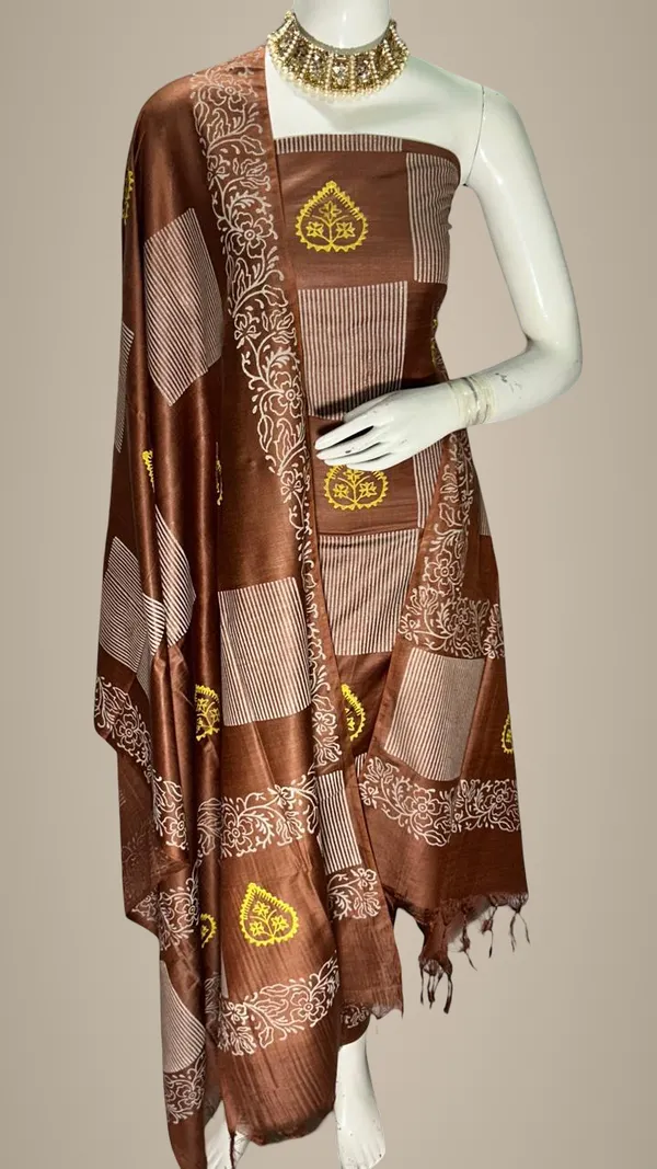 Brown_Embroidered_Fabric_Unstitched_Suit_Set_For_Women