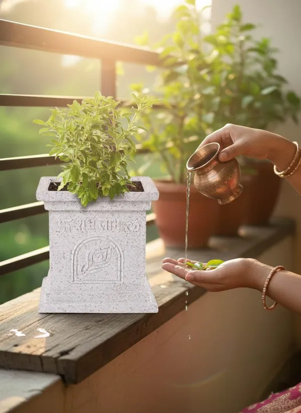 White_Rotofiber_Tulsi_Planter_For_Home_And_Temple_Courtyards