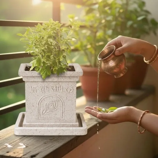 White_Polymer_Premium_Tulsi_Planter_For_Living_Room,_Balcony,_Office