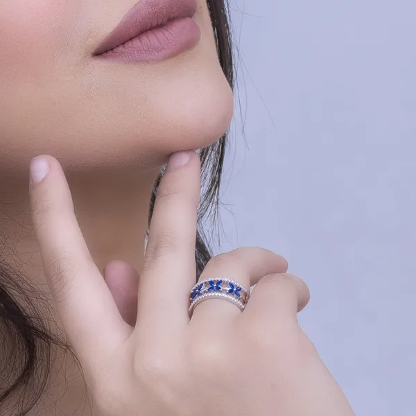 Designer_Blue_Flower_Ring_(Adjustable)_in_925_Silver_by_SVADEZI